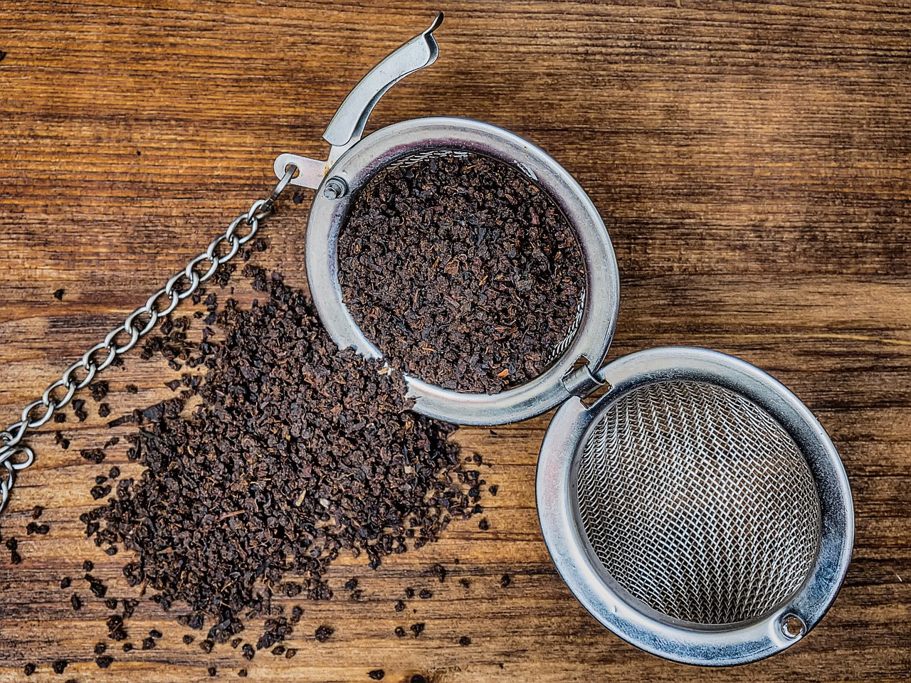 Stainless Steel Tea Ball Infuser full of tea.